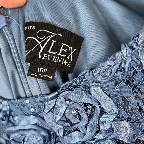 Alex Evenings Rosette A-Line Dress Blue Formal Dress 16P - Picture 4 of 13